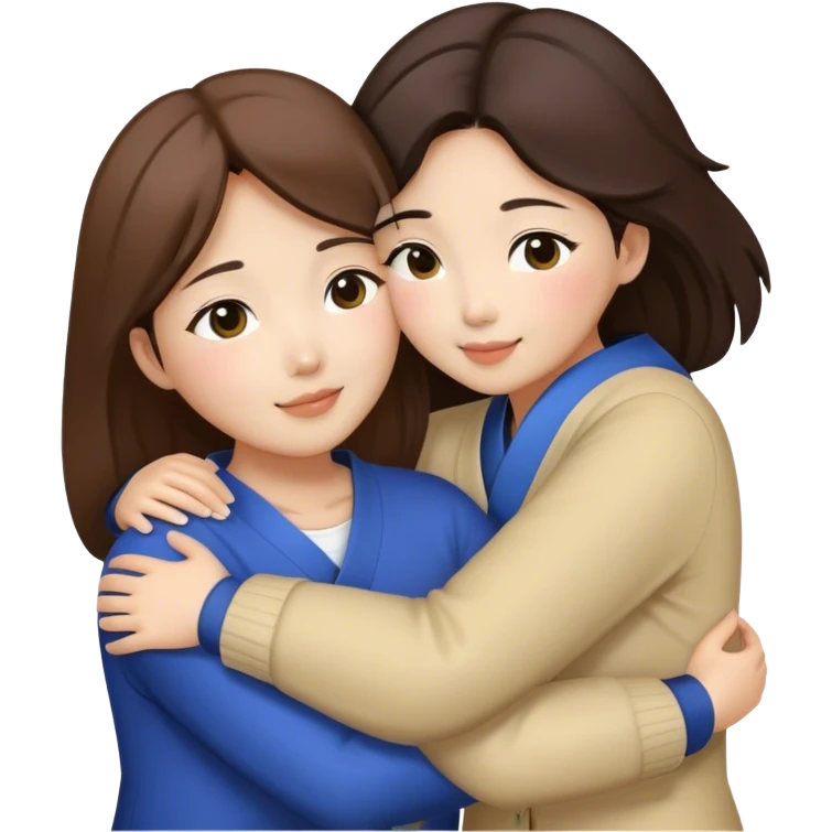 Hug between 3 brunette korean women  emoji