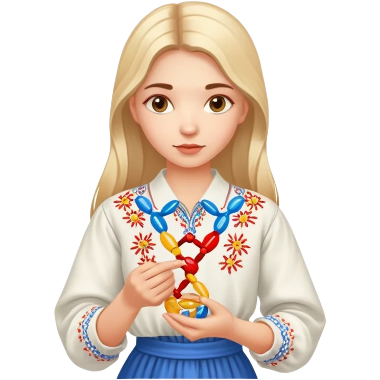 Ukrainian girl in traditional embroidered vyshyvanka shirt holding a DNA molecule in her hand emoji
