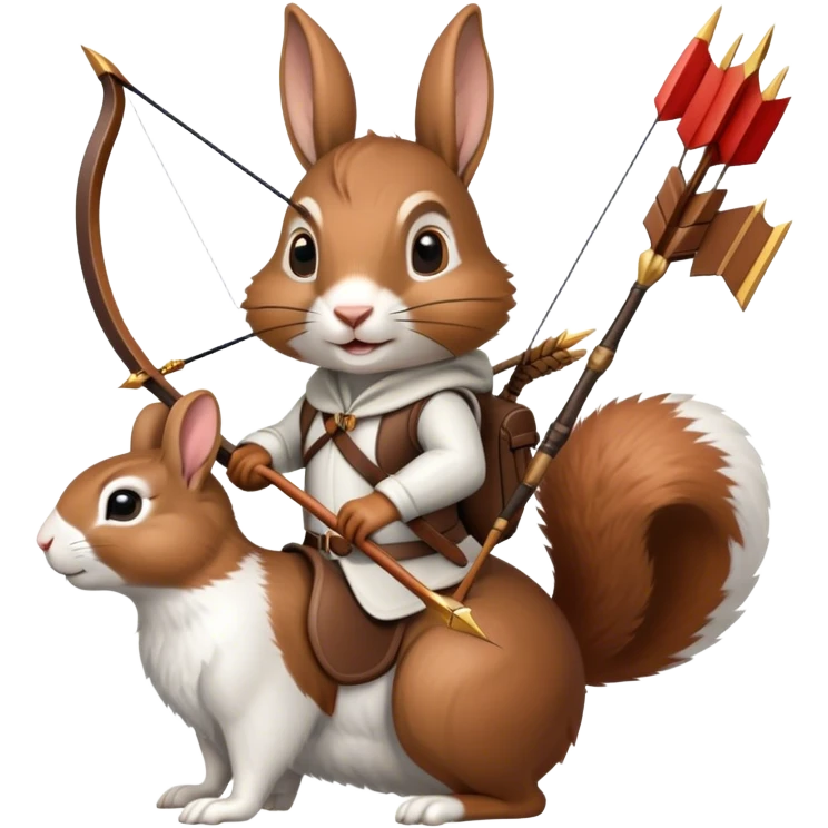 Squirrel riding a rabbit with a saddle shooting a bow and arrow  emoji