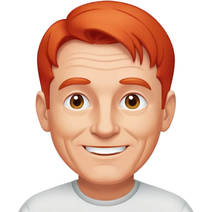 senior athletic white man, receding red hair, cheerful and friendly face emoji