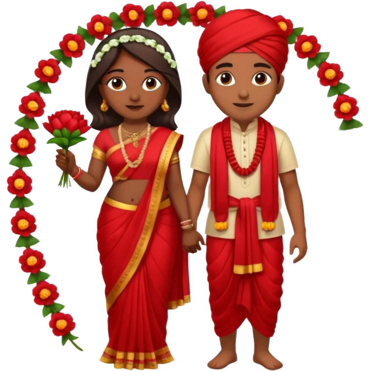 indian woman in saree and indian man in dhoti holding garlandrs emoji