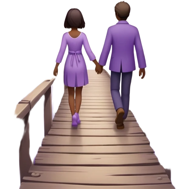 A small figure walks back broken bridge, holding soft 2 violet orbs in hand—symbolizing compassion and forgiveness. A gentle heart aura trails behind them, showing healing in motion. emoji