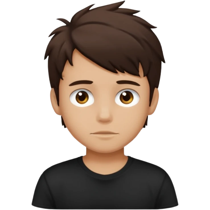 a light tan boy with messy dark brown hair. Wearing a black tshirt emoji