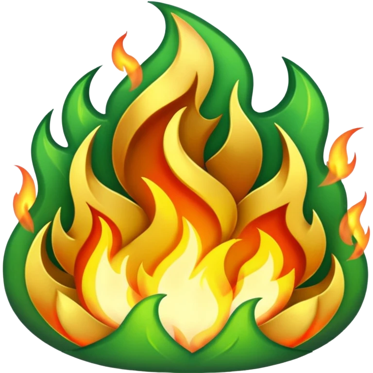 fire with golden and green colours emoji