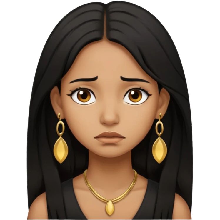brown girl who has long layered black hair with gold earrings  who is sad emoji