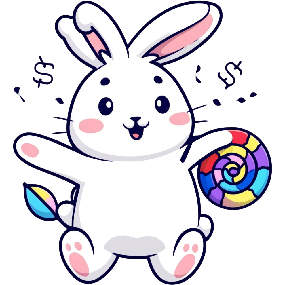 cotton bunny throwing confetti and spinning emoji