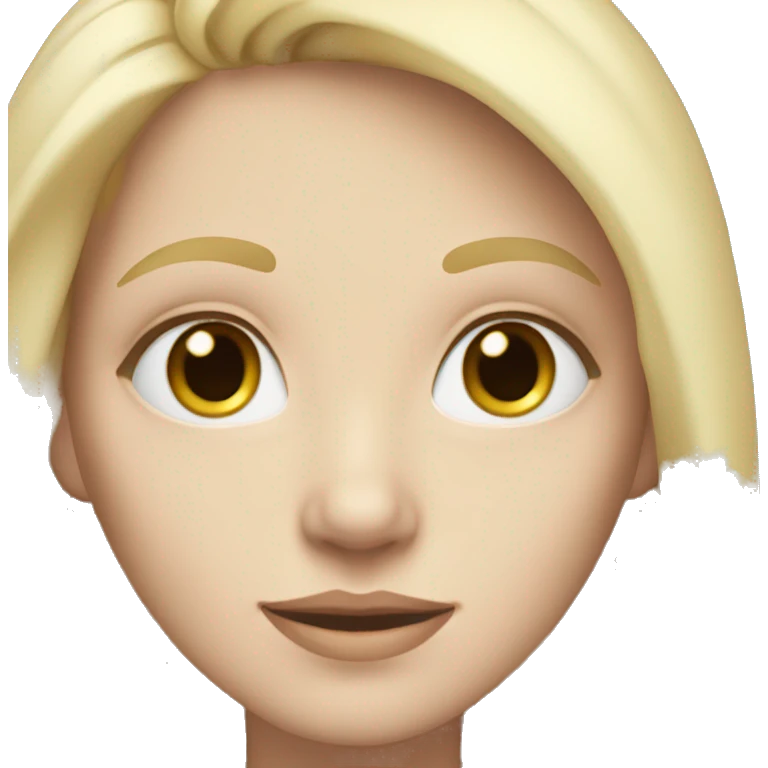 White woman with white yellowish long hair, very light skin, smaller eyes, hair is long and thin, blue eyes emoji