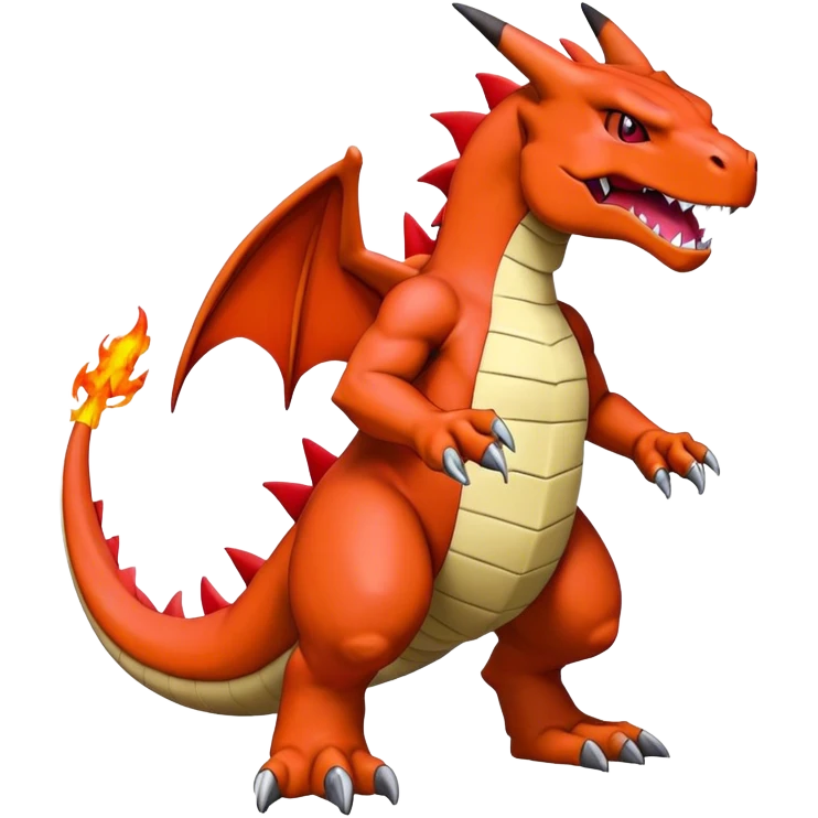 Cool edgy Guilmon-Agumon-Charizard-Digimon, full body emoji