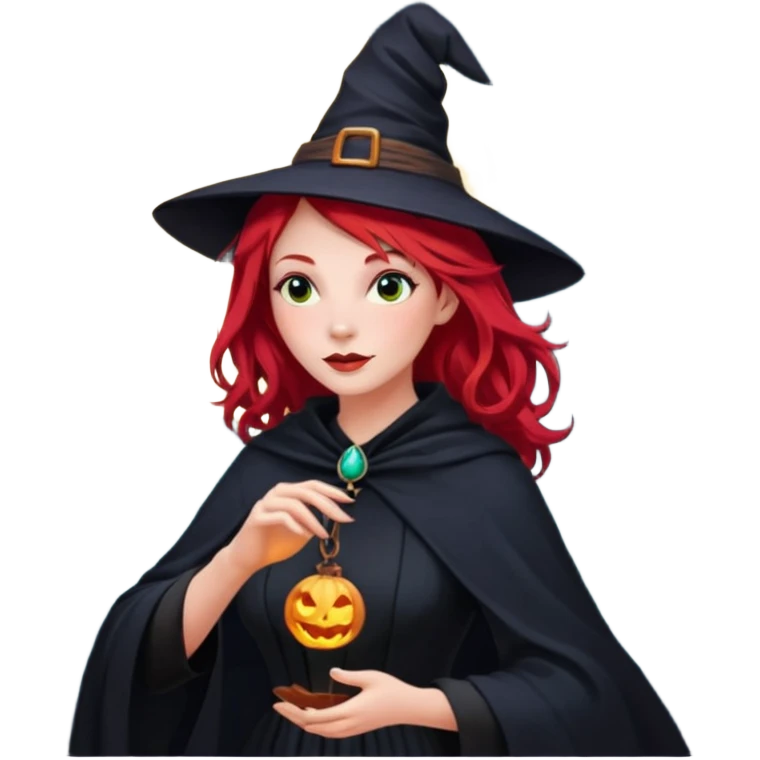 witch with red hair flying , on the background - full moon and black birds emoji