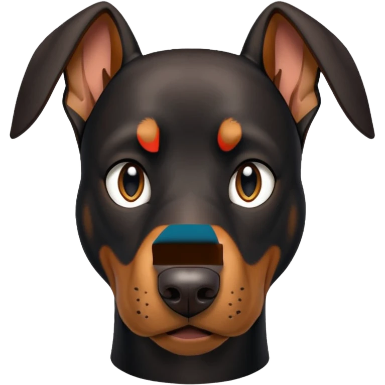 Make the doberman's face front-facing, in the style of the default dog emoji, Discord style, simple and expressive. emoji