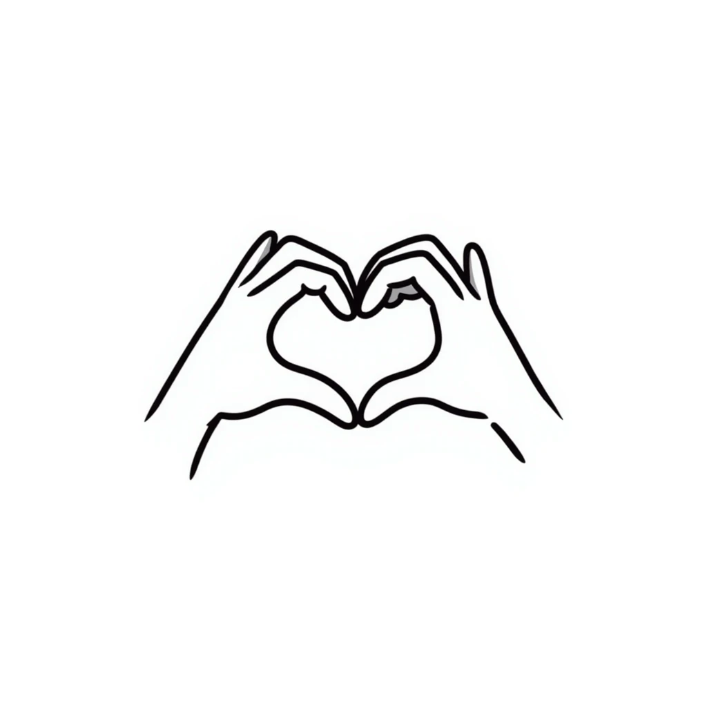 two hands forming a heart shape, hand drawn doodle style emoji