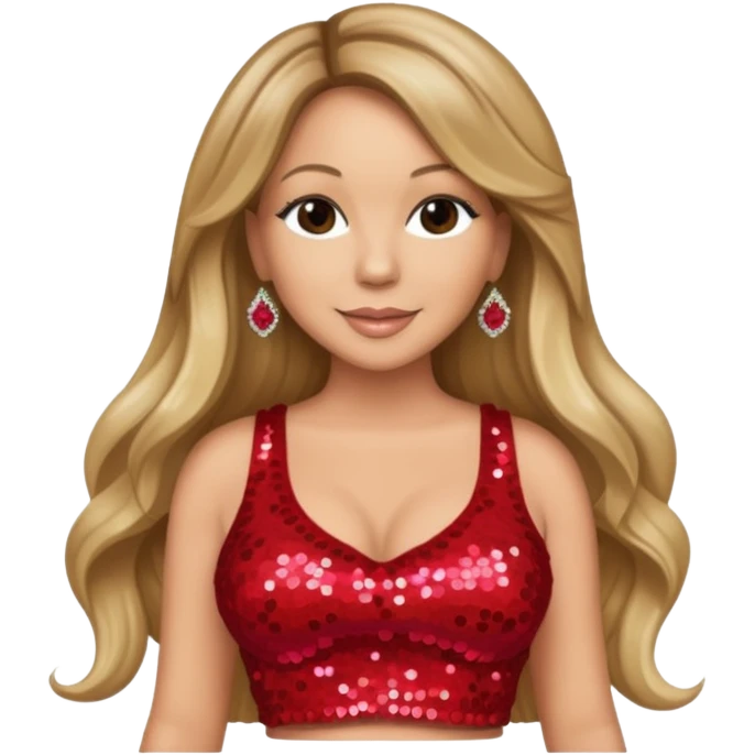 Mariah Carey with long dark blonde hair, red sequin crop top emoji