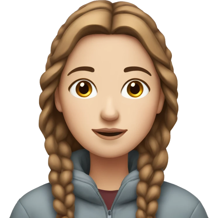 White girl with brown hairs have meditation in the winter mountains  emoji