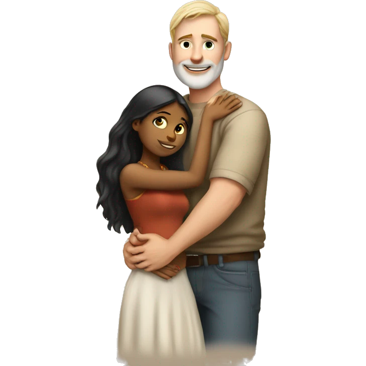 Tall white man hugging indian girl emoji