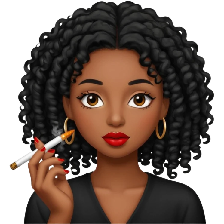 Black girl with eyelashes and curly hair smoking weed  emoji