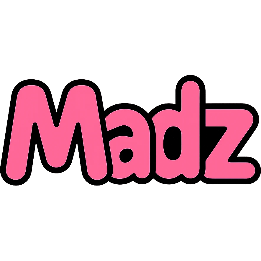 pink logo with the word 'Madz' in a modern, bold style, suitable for branding emoji