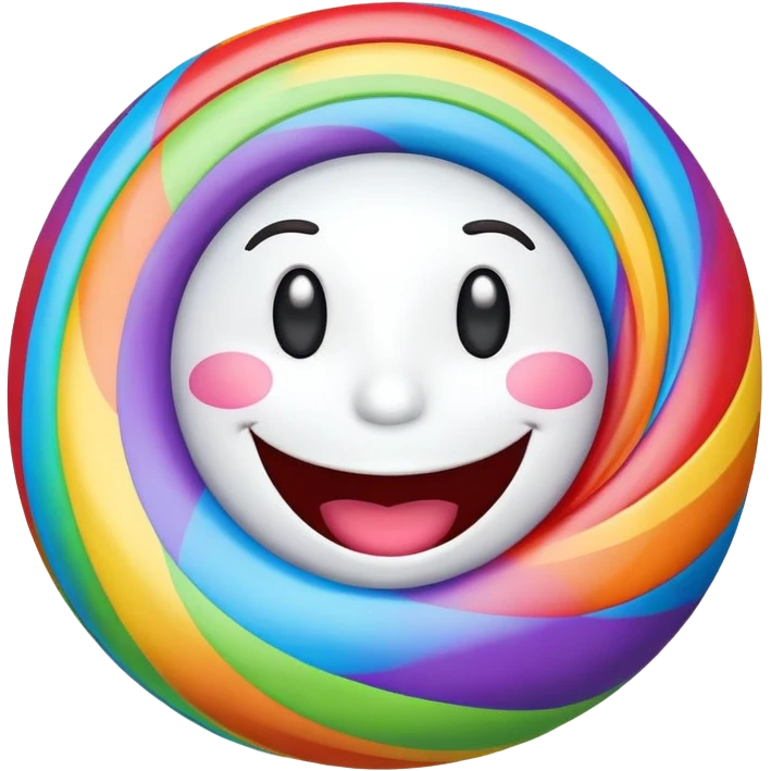 planet with rainbow spiral pattern and a cheerful laughing face emoji