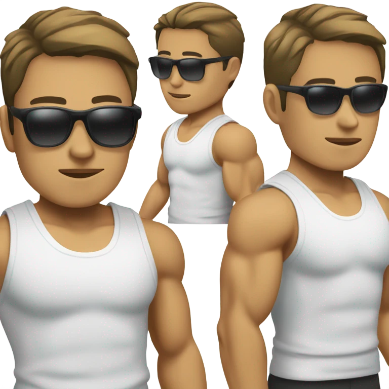 muscular asian personal trainer short golden hair with sunglasses white vest emoji