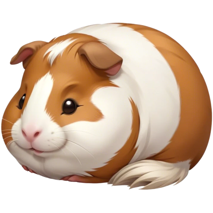 Meme-Worthy Cute Sleeping Brown and White Banded Guinea Pig Portrait Emoji, Head resting peacefully with a contented smile, showcasing a delightfully chubby build and a luxuriously soft banded fur of brown and white, eyes shut in a serene, cozy nap, Simplified yet hilariously adorable features, highly detailed, glowing with a soft, drowsy light, high shine, relaxed and utterly lovable, stylized with an air of playful laziness, bright and heartwarming, soft glowing outline, capturing the essence of a comically sleepy guinea pig, so meme-worthy it feels like it could instantly become the next viral sensation of adorable slumber! emoji