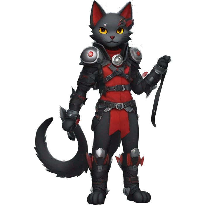 Anthro cool cute edgy elegant beautiful black grey punk techwear red fantasy nargacuga-bat-cat-Fakemon collar harness warrior full body emoji