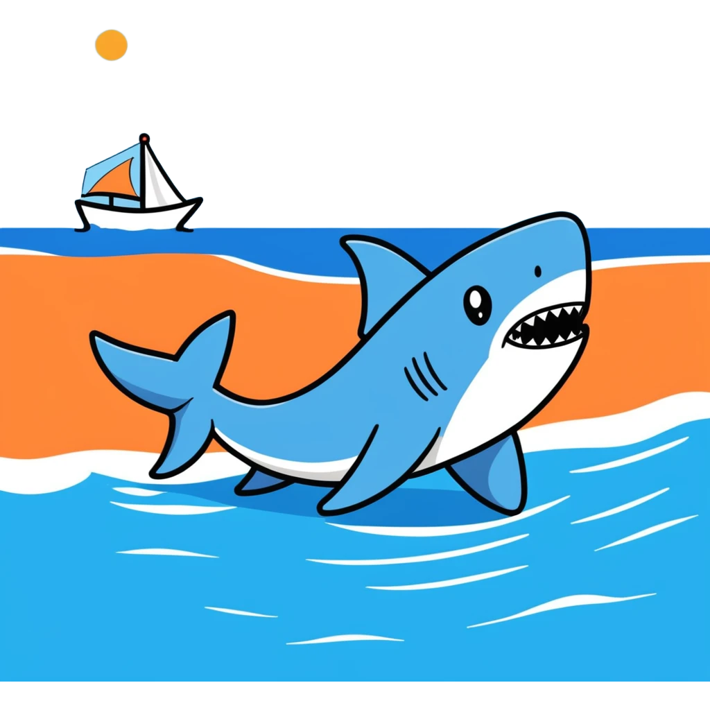 Shark with blue shoes walking on beach  emoji
