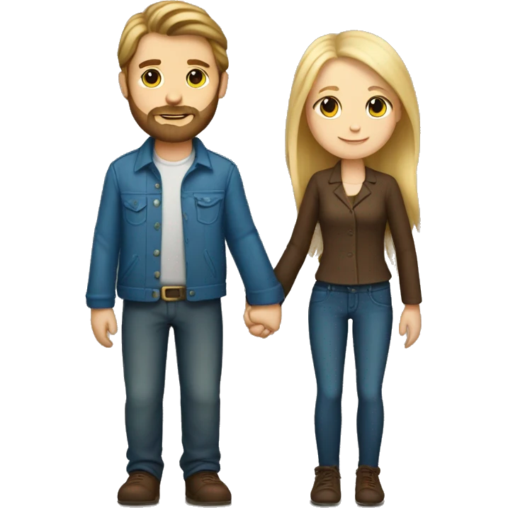 Brown haired white boy with beard and blonde white girl holding hands  emoji
