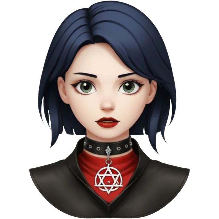 Leather choker with sigil around woman’s neck, pulse visible, dominance tone emoji