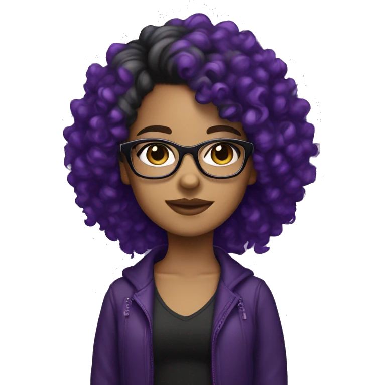 lightskin girl with glasses curly hair wearing black and purple emoji