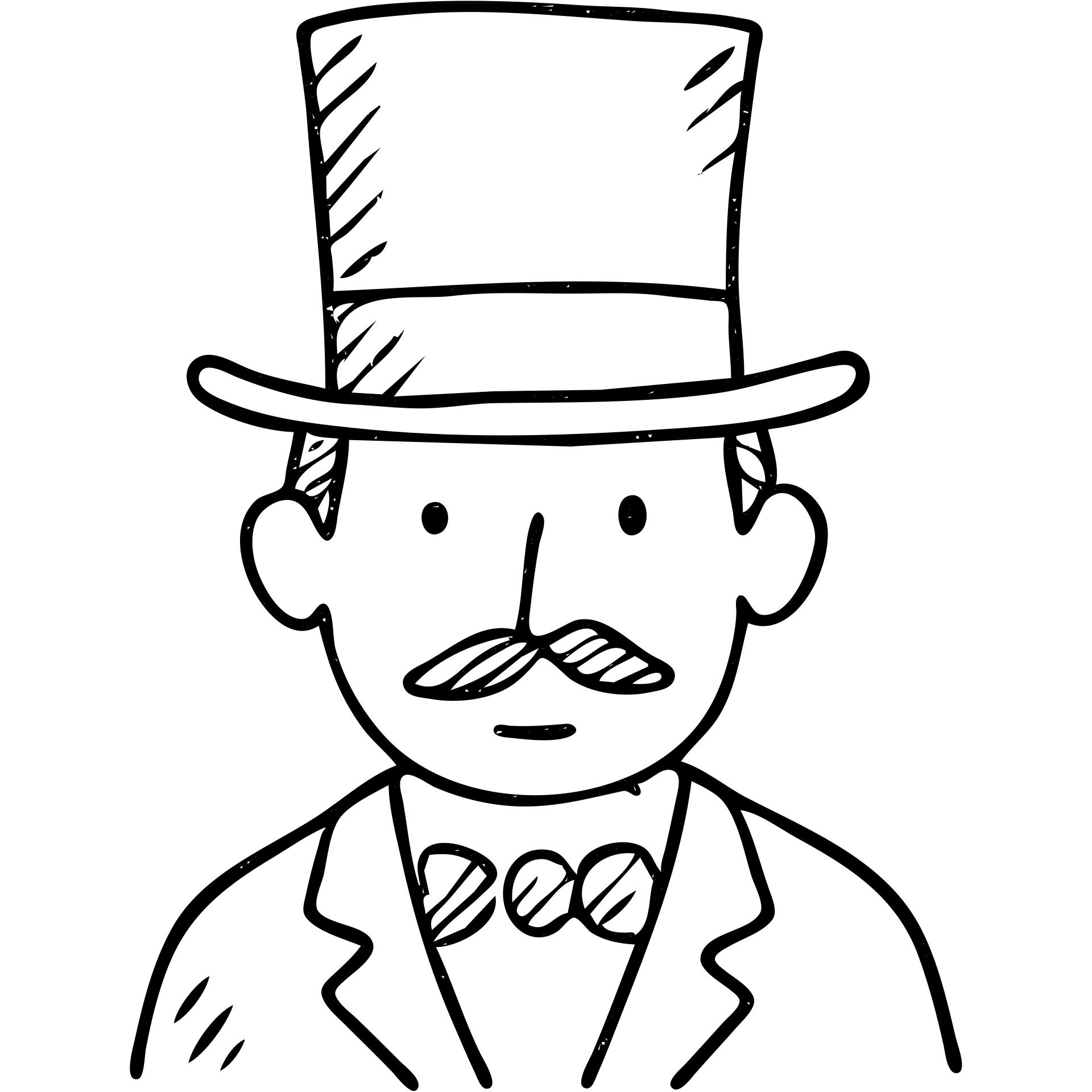 man in a top hat, hand drawn outlined icon emoji