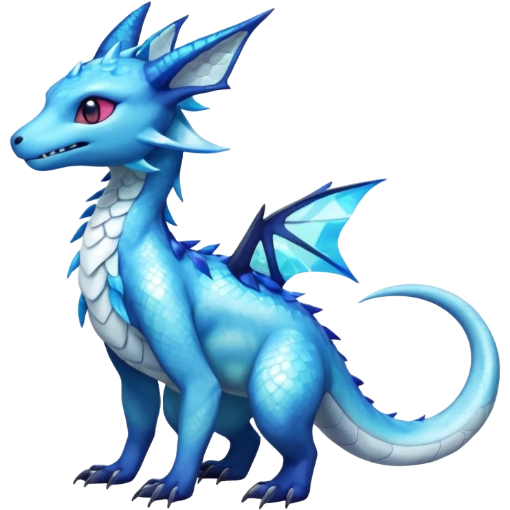 Anthropomorphic Scaley Shiny White Iridescent Colorful Exotic Salandit-Aurorus-Glaceon-Fakémon-hybrid-creature (full body)  emoji