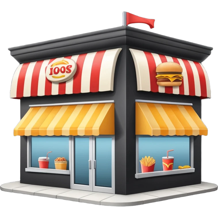 front of fast food building with awning, windows, and a glass door in the center emoji