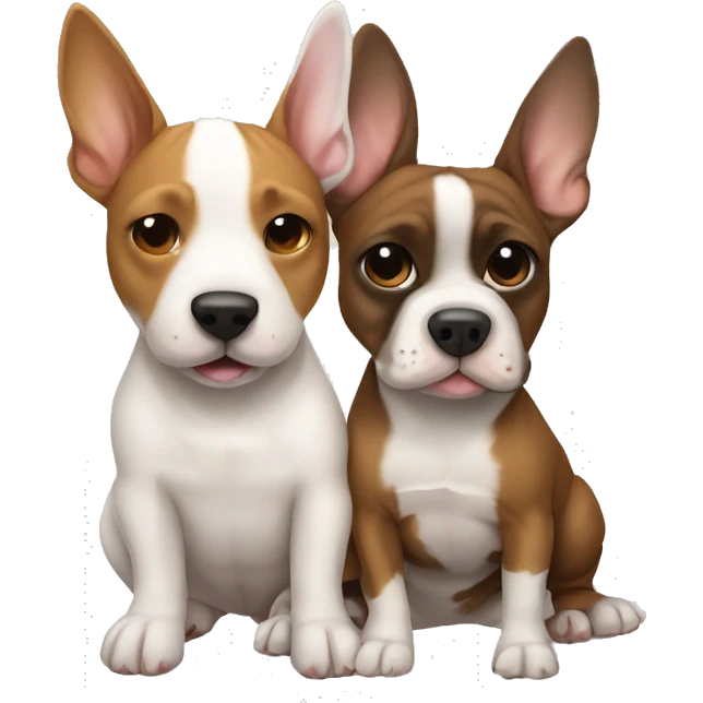 White Bull terrier and brown-and-tan frenchie hugging emoji