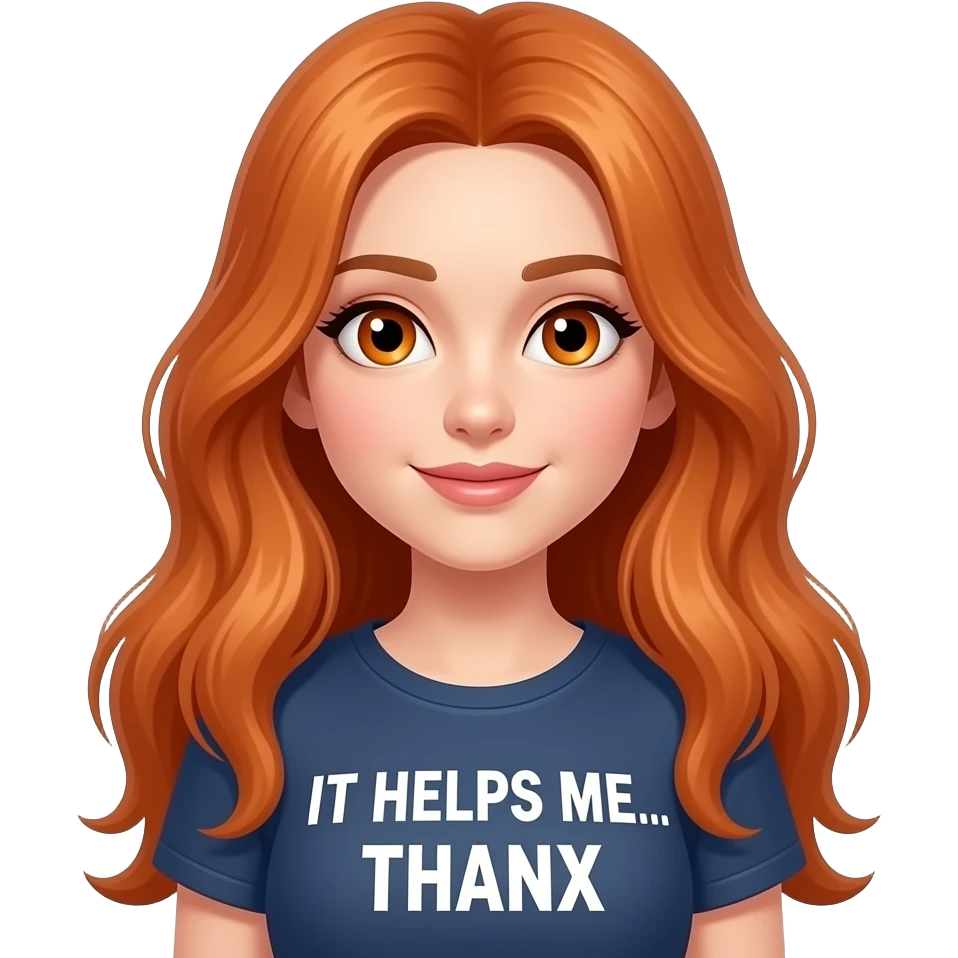 sexy girl with overlong ginger hair and ginger eyes a top with IIT HELPS ME... THANX written on it emoji