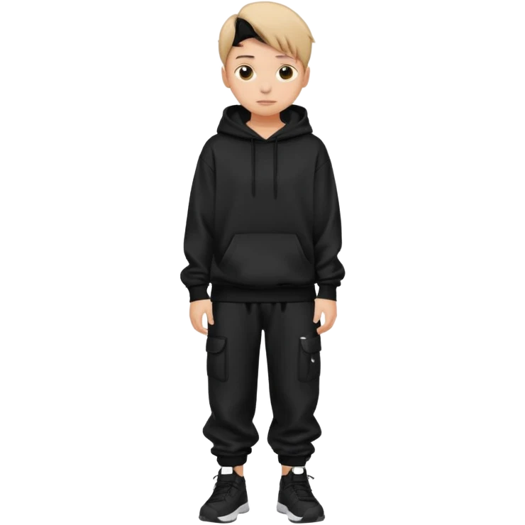 Teen wearing black baggy pants and black hoodie emoji