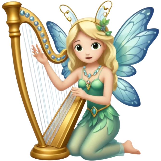moth-wing fairy playing crystal harp emoji