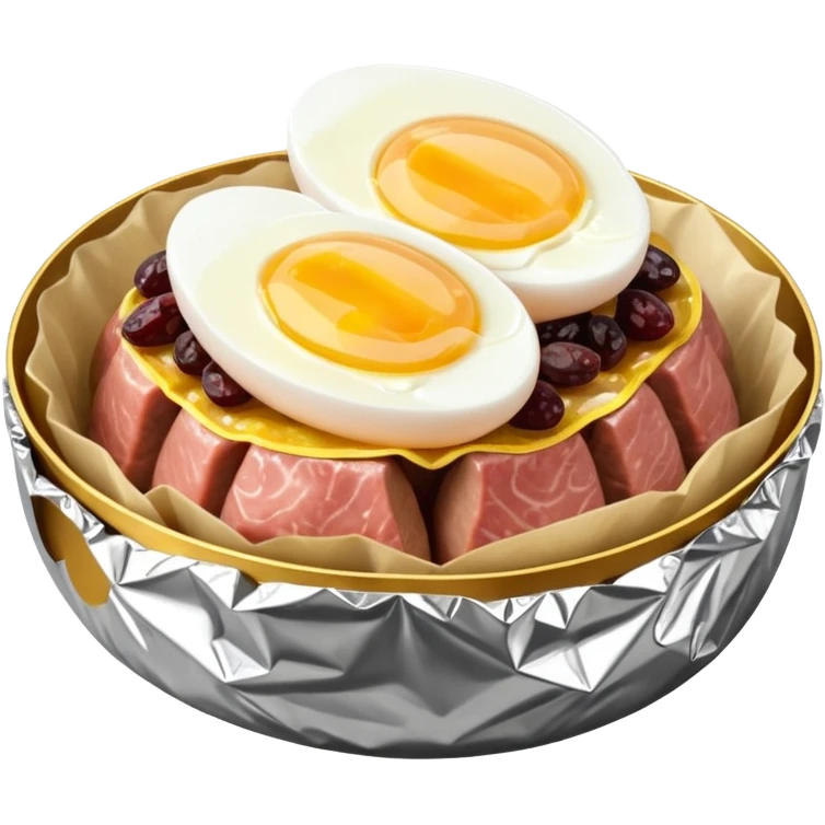 steamed ground pork with raisins, sliced boiled egg, wrapped in foil emoji