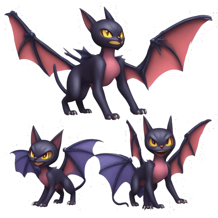 Cool Bat-Cat-Noivern-Noibat-Litten-Pokémon-Fakémon-hybrid Full Body emoji