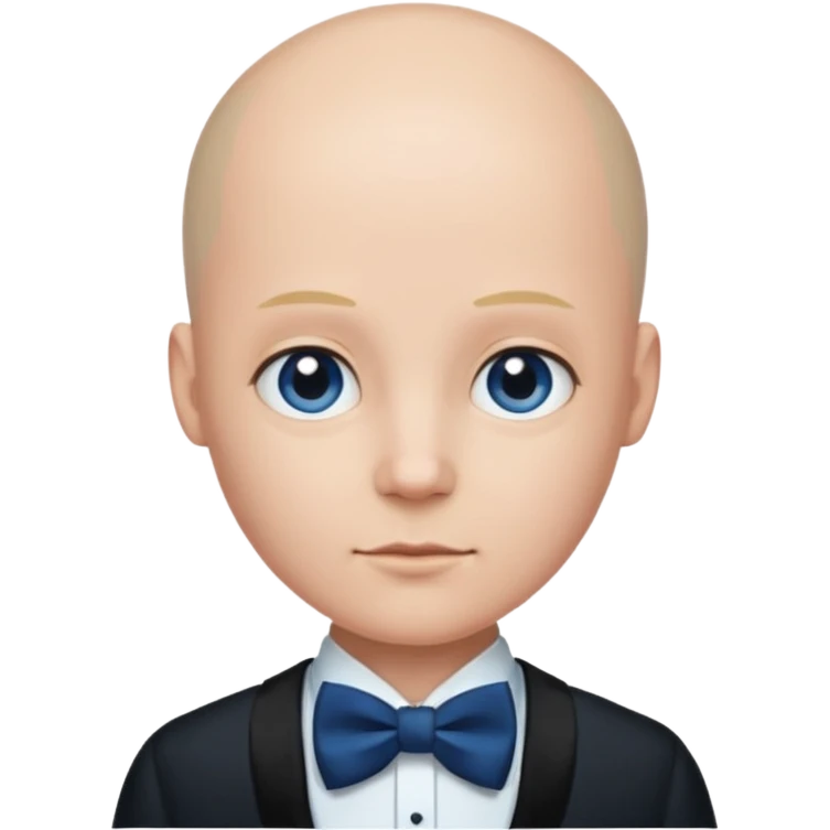 Bald with blue bow tie, midnight balck dress. emoji