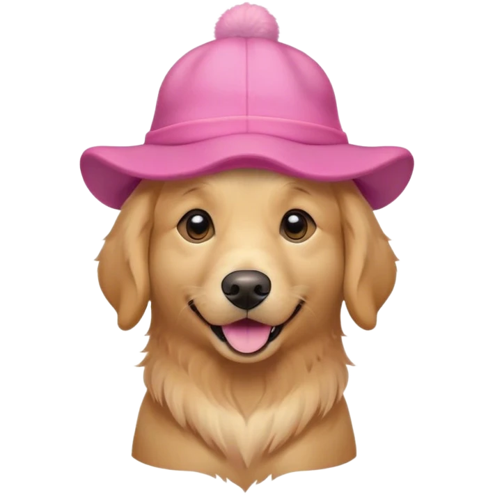 A golden retriever with a pink hat on his head  emoji