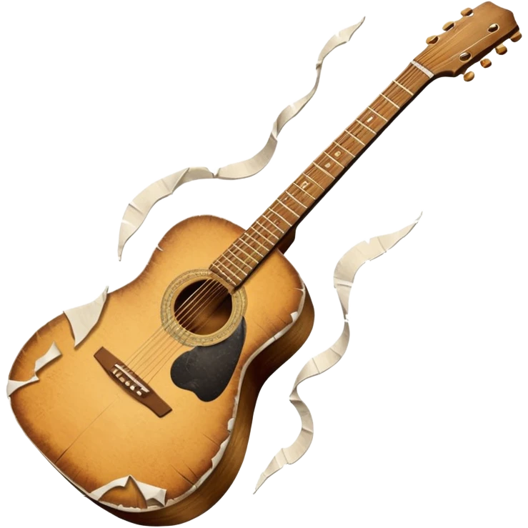 acoustic guitar with white paper tears & rips over it emoji