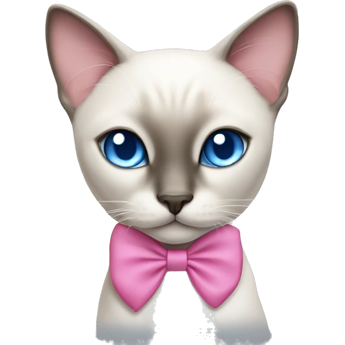 White Siamese cat with blue eyes and a pink bow on its head emoji