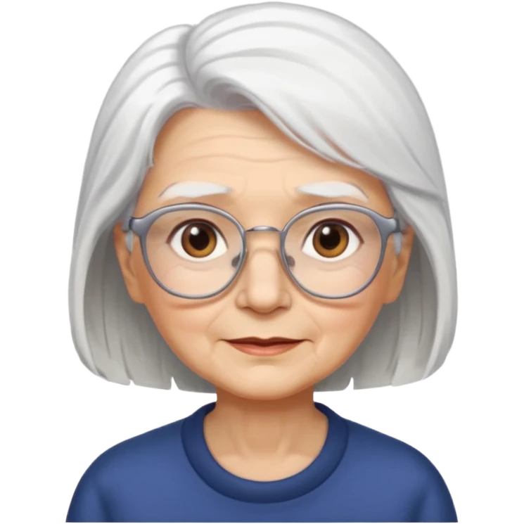 Create me emoji of an old lady. mid-size white hair to left side. Square glasses. Brown eyes. Rounded face emoji