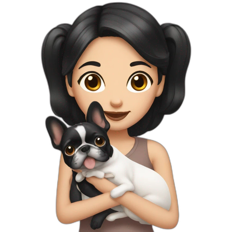 Long Black hair girl holding a Frenchie emoji