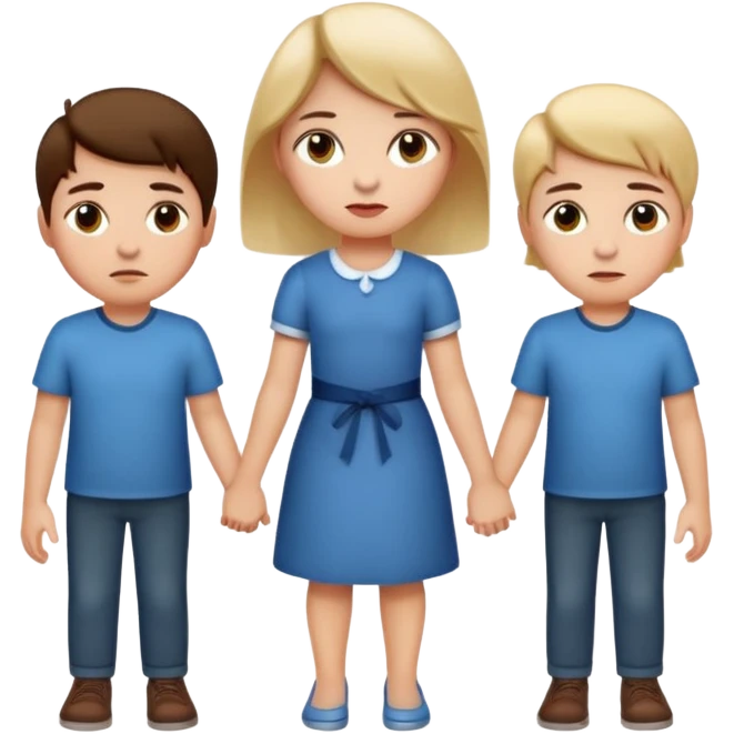Apple iOS emoji style.
A girl holding hands with two boys at the same time, one on each side.
The girl has a suspicious, guilty expression, slightly turned eyes.
The boys look neutral and unaware.
Clean, minimal Apple emoji design, smooth gradients, rounded shapes. emoji