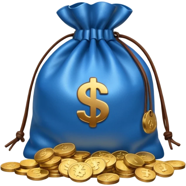 blue coins outside a brown money bag  emoji