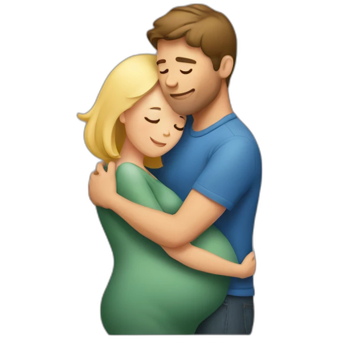 Man hugging pregnant woman emoji