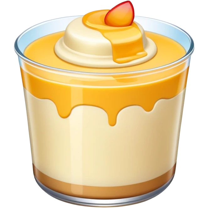 Guangdong Double Skin Milk pudding with smooth layers, simplified emoji style with bold outlines and bright colors, cartoon style famous Cantonese dessert emoji