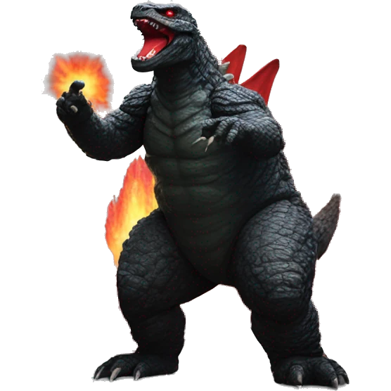 Godzilla with red cristals on his back while shooting out red Layer emoji