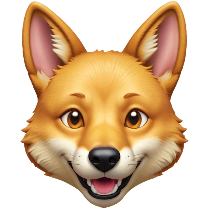 Cinematic Comical Dingo Portrait Emoji, Head tilted dramatically with an exaggeratedly amused expression, featuring a striking sandy fur with wide, expressive amber eyes full of playful disbelief, Simplified yet hilariously expressive features, highly detailed, glowing with a slightly sassy glow, high shine, dramatic yet playful, stylized with an air of cheeky outback mischief, bright and endearing, soft glowing outline, capturing the essence of a spirited and over‐the‐top dingo, so meme‐worthy it feels like it could bark its way into internet fame instantly! emoji