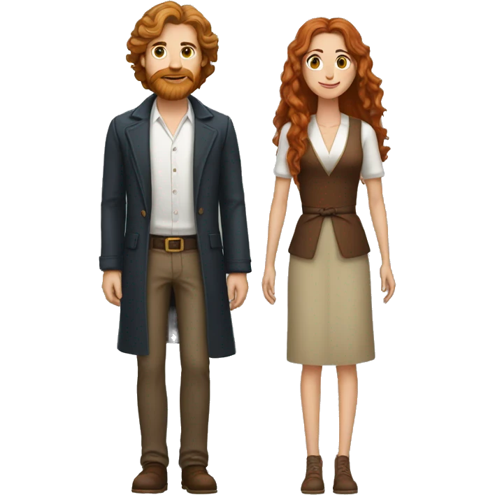 Tall white man with long brown hair and beard an woman with long reddish hair emoji